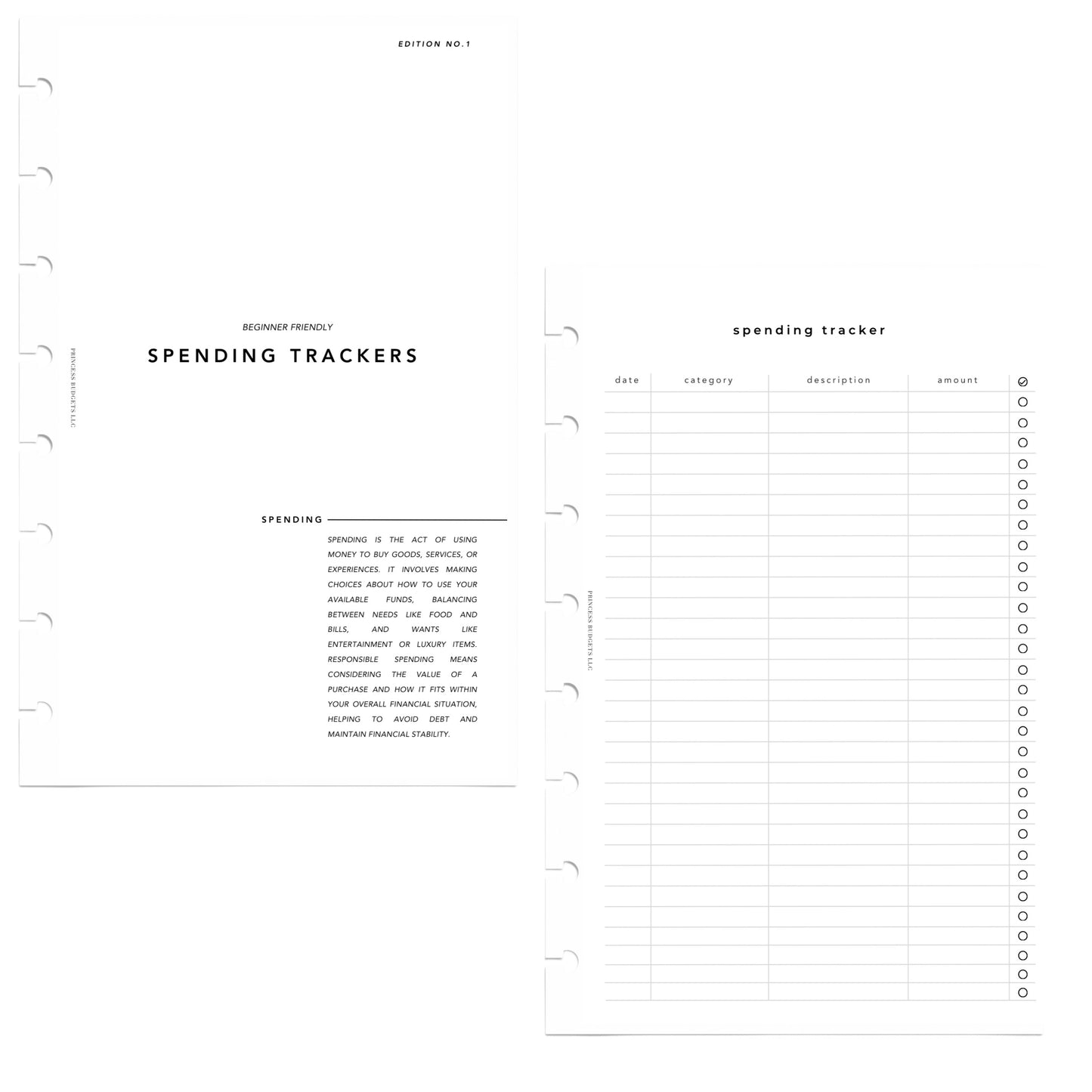 SPENDING TRACKERS | HALF LETTER INSERTS