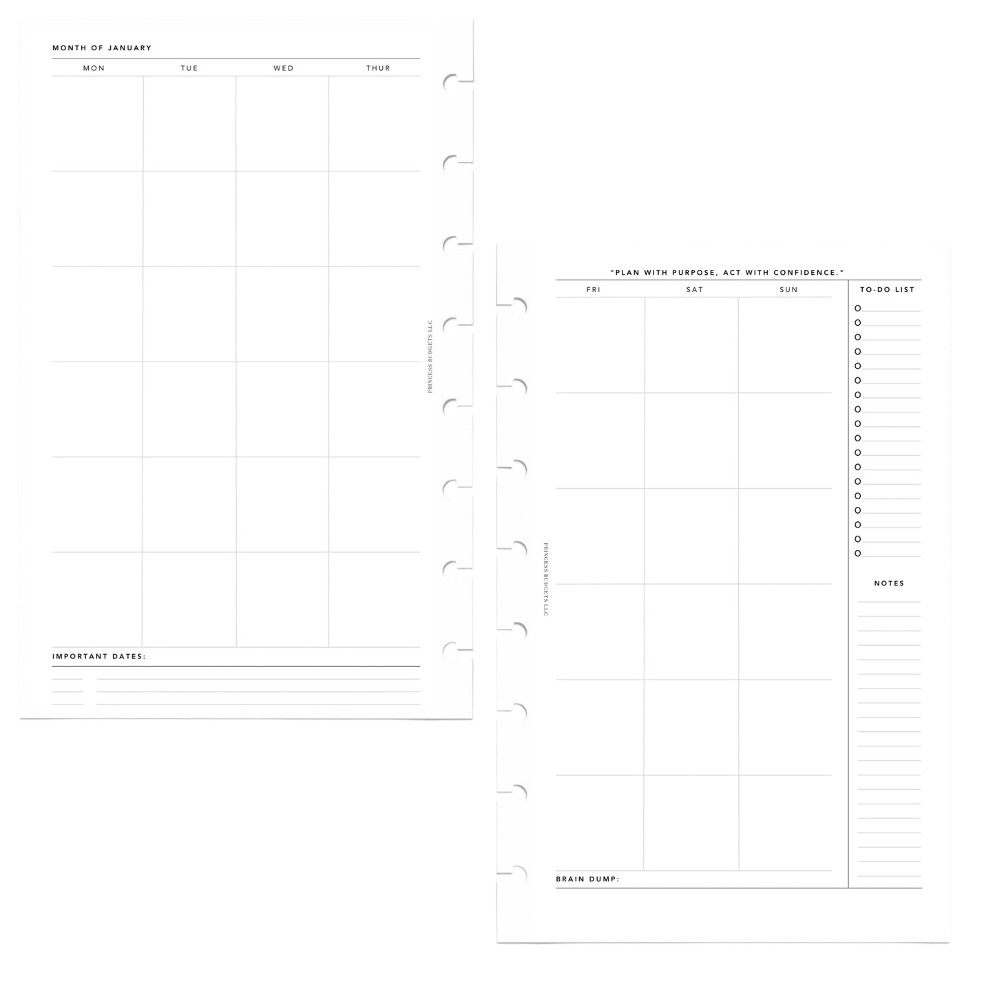 UNDATED MONTHLY & WEEKLY | HALF LETTER INSERTS