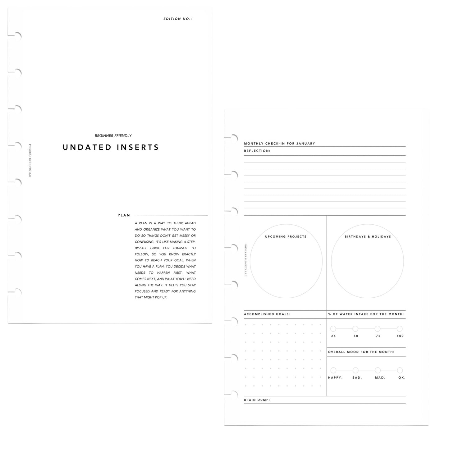 UNDATED MONTHLY & WEEKLY | HALF LETTER INSERTS