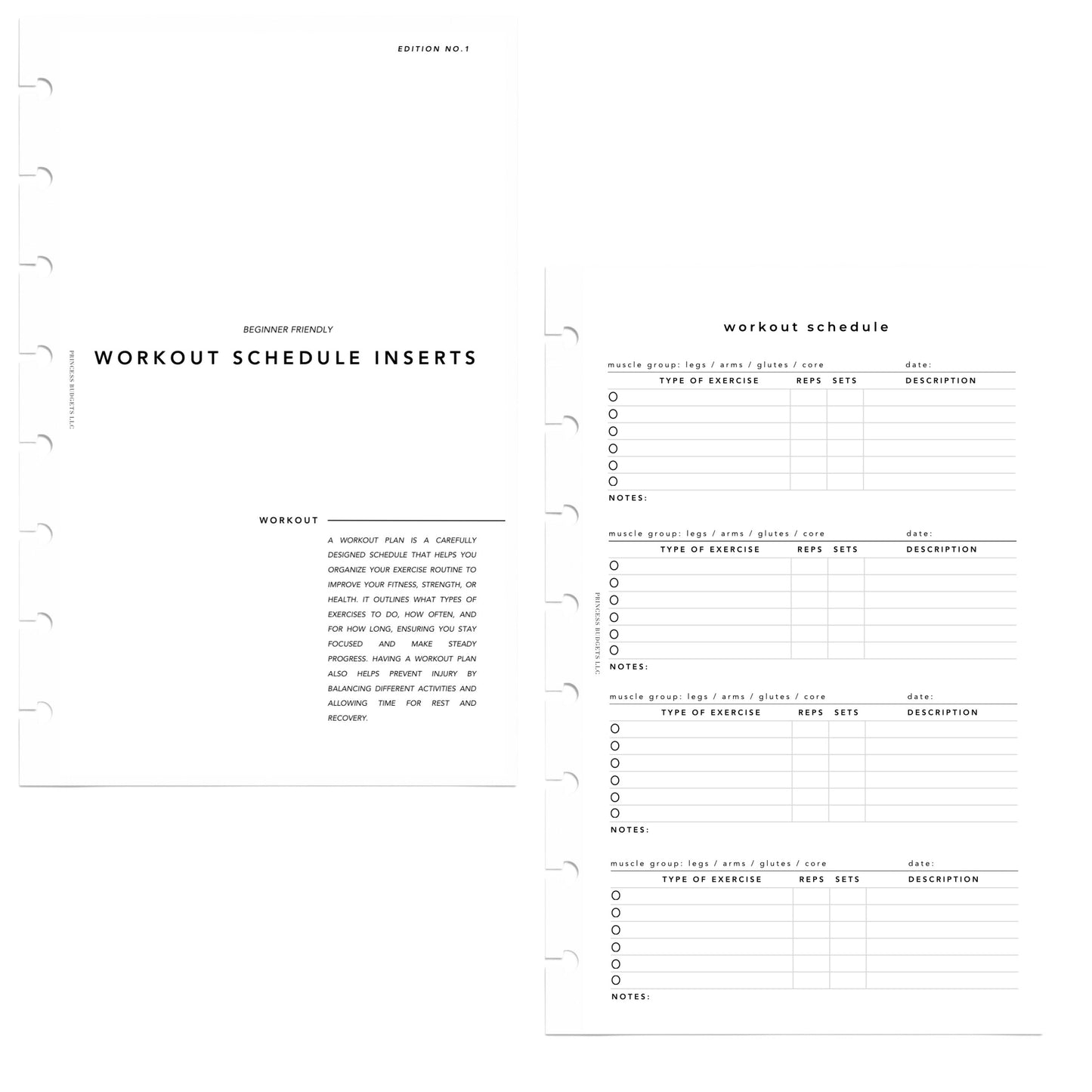 WORKOUT SCHEDULE | HALF LETTER INSERTS